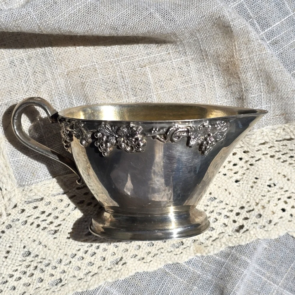 Old English Reproduction Elegant Silver Plated Creamer with Floral Design - Picture 1 of 9